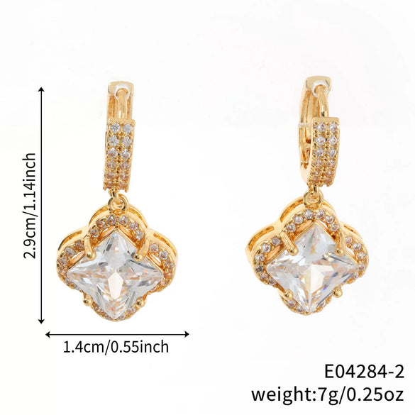 Wholesale Copper Microinlaid Zircon Clover And Leaves Pattern Women's Earrings