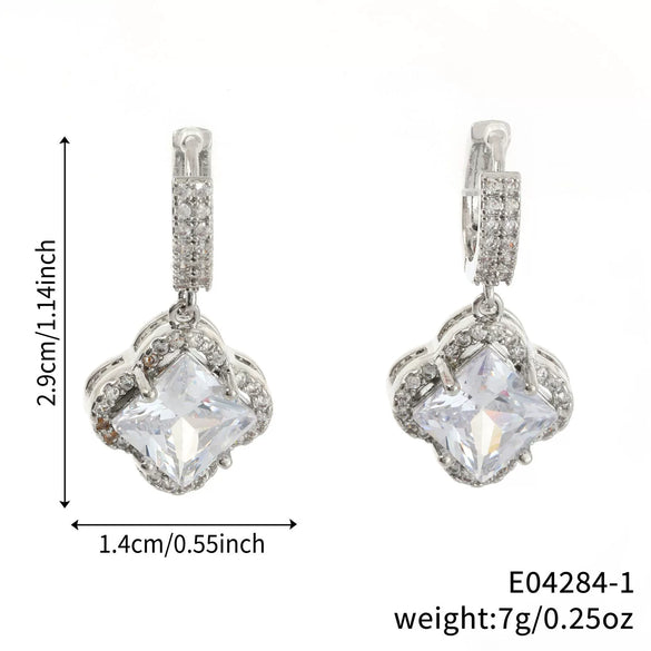 Wholesale Copper Microinlaid Zircon Clover And Leaves Pattern Women's Earrings