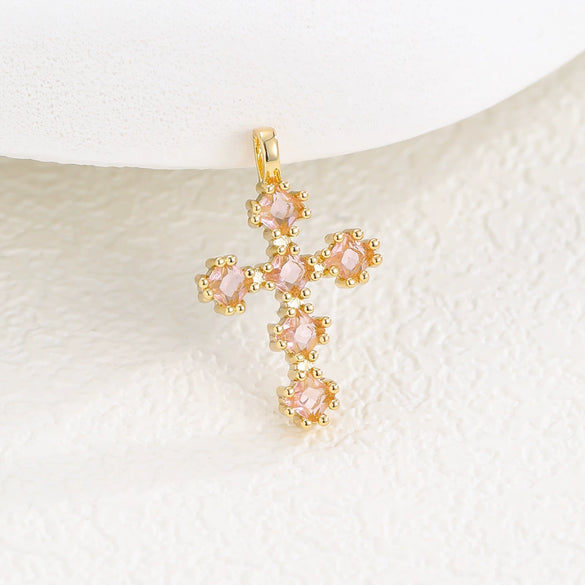 Wholesale Copper Microinlaid Zircon Cross Necklace Women's Retro Light Luxury Highend Clavicle Chain Elegant Allmatch Accessories