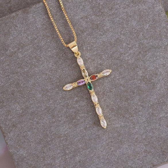 Wholesale Copper Microinlaid Zircon Cross Pendant Hiphop Necklace Electroplated Unisex