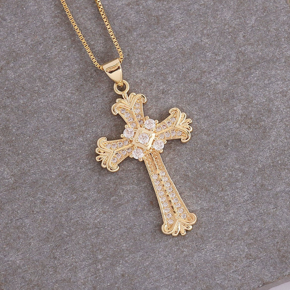 Wholesale Copper Microinlaid Zircon Cross Pendant Hiphop Necklace Electroplated Unisex