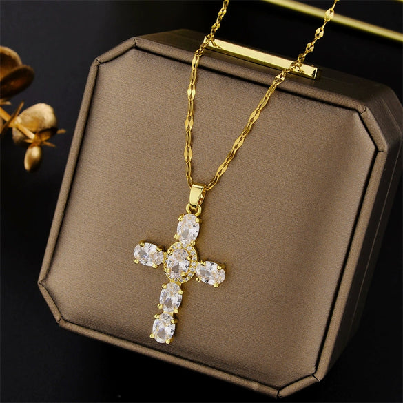 Wholesale Copper Microinlaid Zircon Multicolor Cross Pendant Hip Hop Necklace With Clavicle Chain And Twisted Chain Mixed Gem Inlay Styling With Letters Numbers Text