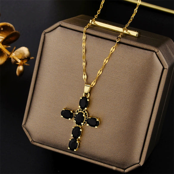 Wholesale Copper Microinlaid Zircon Multicolor Cross Pendant Hip Hop Necklace With Clavicle Chain And Twisted Chain Mixed Gem Inlay Styling With Letters Numbers Text