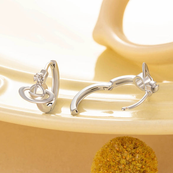 Wholesale Copper Microinlaid Zircon Saturn Ear Buckle Earrings For Girls Sweet Style