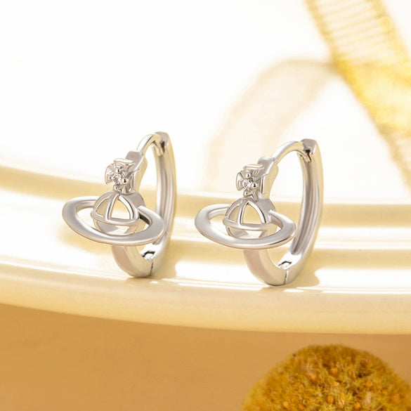 Wholesale Copper Microinlaid Zircon Saturn Ear Buckle Earrings For Girls Sweet Style