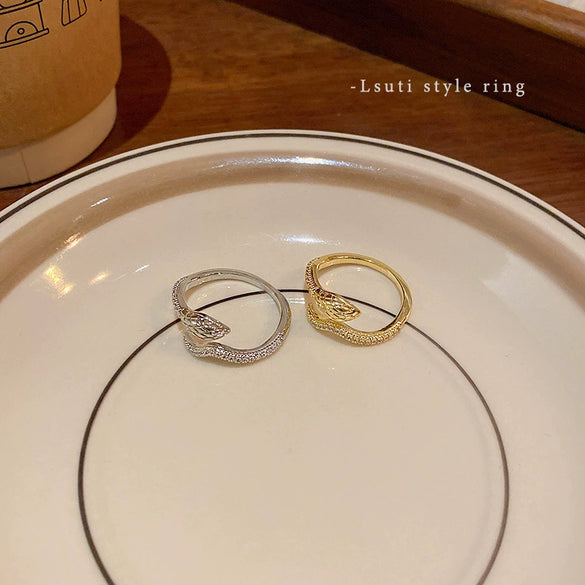 Wholesale Copper Microinlaid Zircon Snakeshaped Open Women's Ring With Electroplating