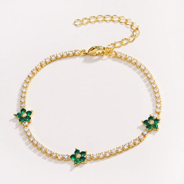 Wholesale Copper Microinlaid Zircon Women's Fivepetal Flower Style Bracelet With Electroplating