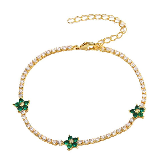 Wholesale Copper Microinlaid Zircon Women's Fivepetal Flower Style Bracelet With Electroplating