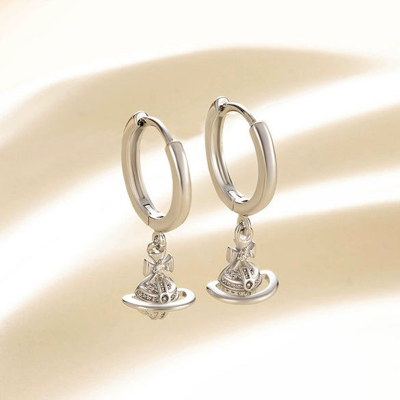 Wholesale Copper Microinlaid Zirconia Saturn Pendant Earrings For Girls Sweet Style