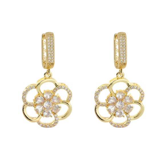 Wholesale Copper Microinlaid Zirconium Petal Fourleaf Clover Women's Earrings