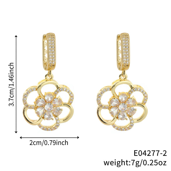 Wholesale Copper Microinlaid Zirconium Petal Fourleaf Clover Women's Earrings