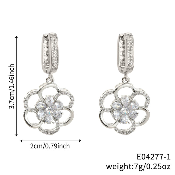 Wholesale Copper Microinlaid Zirconium Petal Fourleaf Clover Women's Earrings