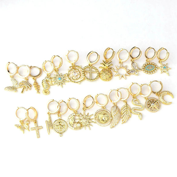 Wholesale Copper Microinlay Irregular Animals Zodiac Ear Buckle Piercing Earrings Jewelry