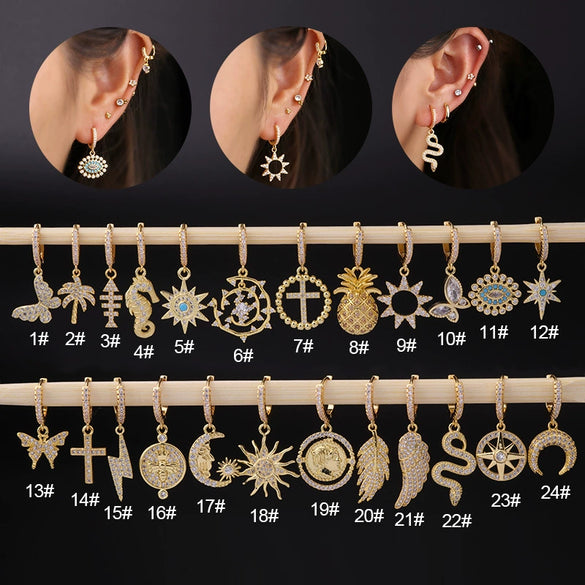 Wholesale Copper Microinlay Irregular Animals Zodiac Ear Buckle Piercing Earrings Jewelry