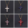 Wholesale Copper Micropaved Colorful Zircon Geometric Cross Pendant Clavicle Chain Necklace Jewelry