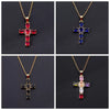 Wholesale Copper Micropaved Colorful Zircon Geometric Cross Pendant Clavicle Chain Necklace Jewelry
