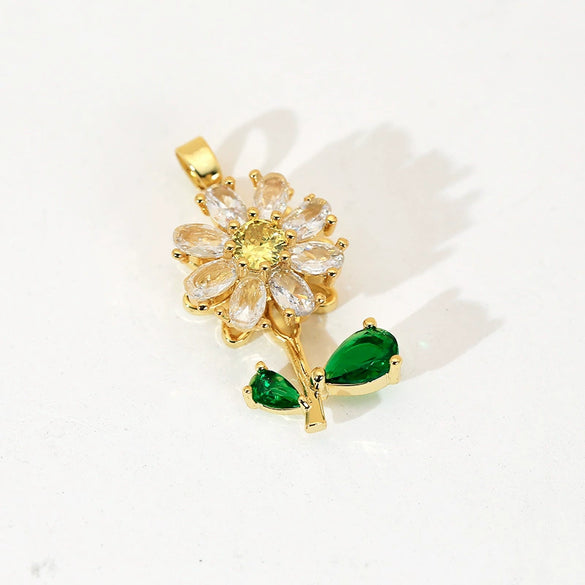 Wholesale Copper Micropaved Flower Pendant Women's Necklace