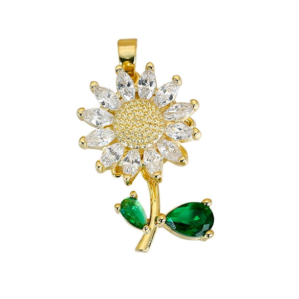 Wholesale Copper Micropaved Flower Pendant Women's Necklace