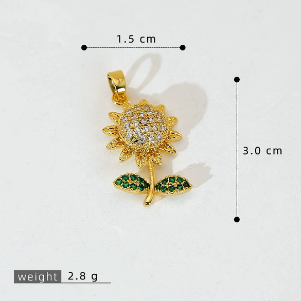 Wholesale Copper Micropaved Flower Pendant Women's Necklace
