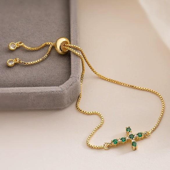 Wholesale Copper Micropaved Geometric Cross Bracelet For Women