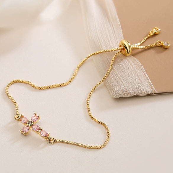 Wholesale Copper Micropaved Geometric Cross Bracelet For Women