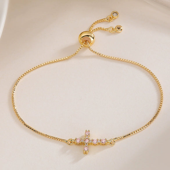 Wholesale Copper Micropaved Geometric Cross Bracelet For Women