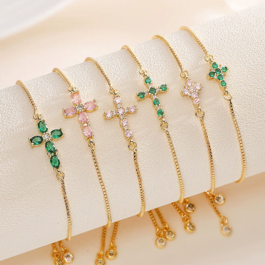 Wholesale Copper Micropaved Geometric Cross Bracelet For Women
