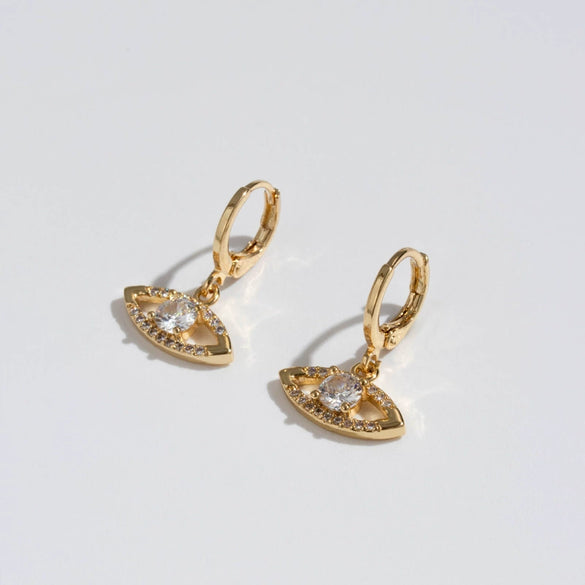 Wholesale Copper Micropaved Zircon Eye Pendant Earrings Retro Light Luxury Style