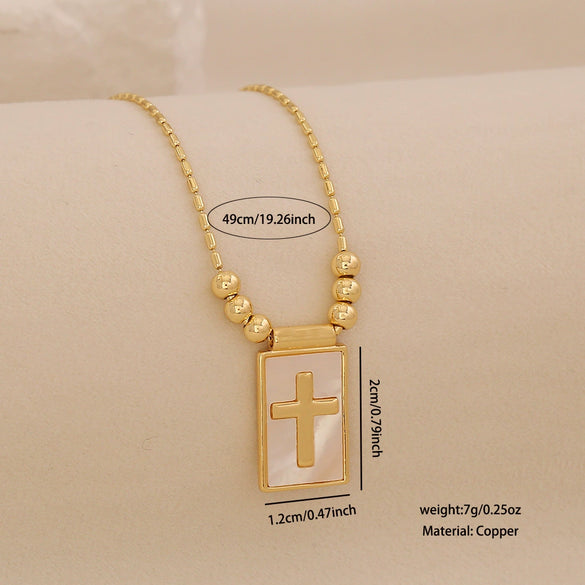 Wholesale Copper Microplated 18K Imitation Shell Cross Virgin Pendant Necklace Jewelry