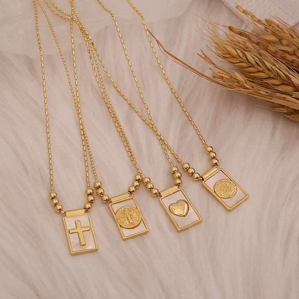 Wholesale Copper Microplated 18K Imitation Shell Cross Virgin Pendant Necklace Jewelry