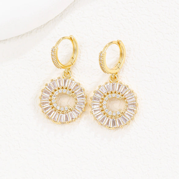 Wholesale Copper Minimalist Letter Zircon Earrings