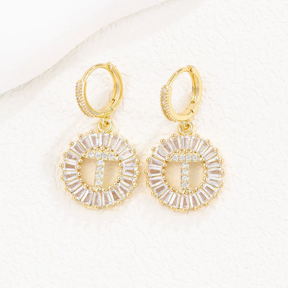 Wholesale Copper Minimalist Letter Zircon Earrings