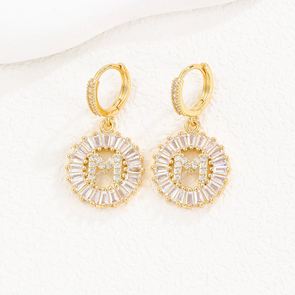 Wholesale Copper Minimalist Letter Zircon Earrings