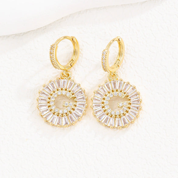 Wholesale Copper Minimalist Letter Zircon Earrings