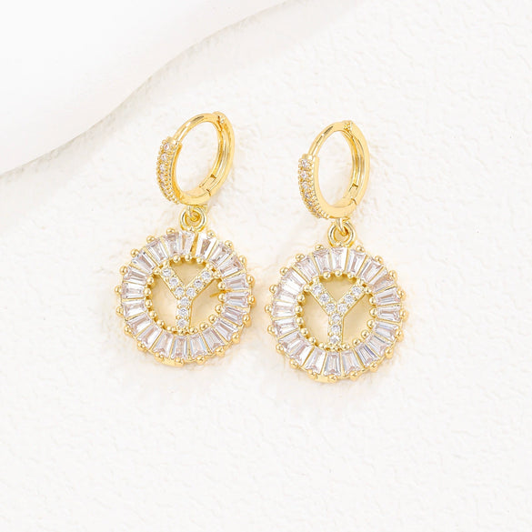 Wholesale Copper Minimalist Letter Zircon Earrings