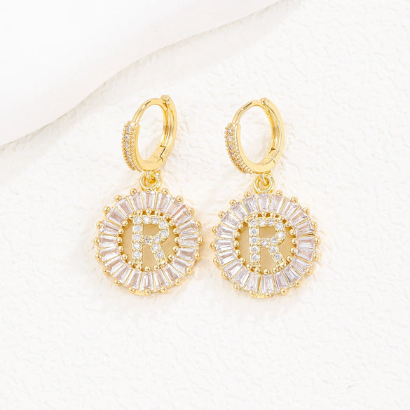 Wholesale Copper Minimalist Letter Zircon Earrings