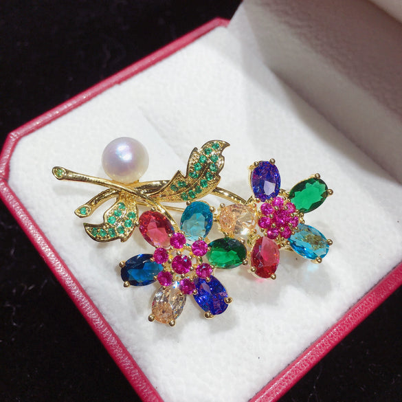 Wholesale Copper Natural Freshwater Pearl Flower Brooch Highend Craft For Women