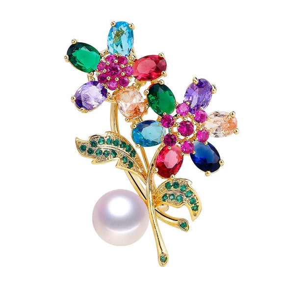 Wholesale Copper Natural Freshwater Pearl Flower Brooch Highend Craft For Women