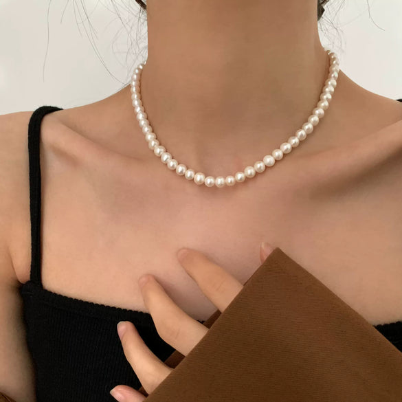 Wholesale Copper Natural Freshwater Pearl Necklace Baroque Geometric Handmade Women's Fashionable Clavicle Chain Sweater Chain