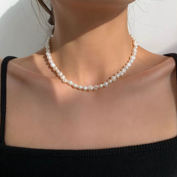 Wholesale Copper Natural Freshwater Pearl Necklace Baroque Geometric Handmade Women's Fashionable Clavicle Chain Sweater Chain