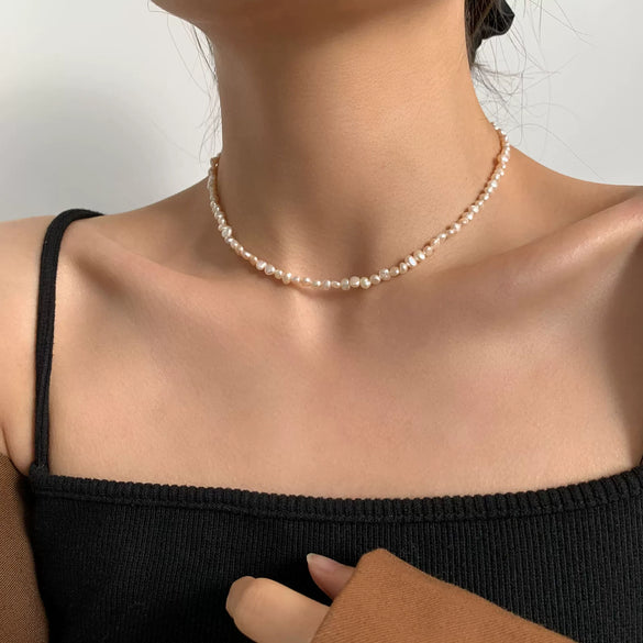 Wholesale Copper Natural Freshwater Pearl Necklace Baroque Geometric Handmade Women's Fashionable Clavicle Chain Sweater Chain