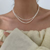 Wholesale Copper Natural Freshwater Pearl Necklace Baroque Geometric Handmade Women's Fashionable Clavicle Chain Sweater Chain
