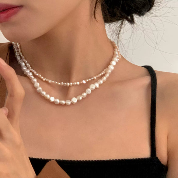 Wholesale Copper Natural Freshwater Pearl Necklace Baroque Geometric Handmade Women's Fashionable Clavicle Chain Sweater Chain