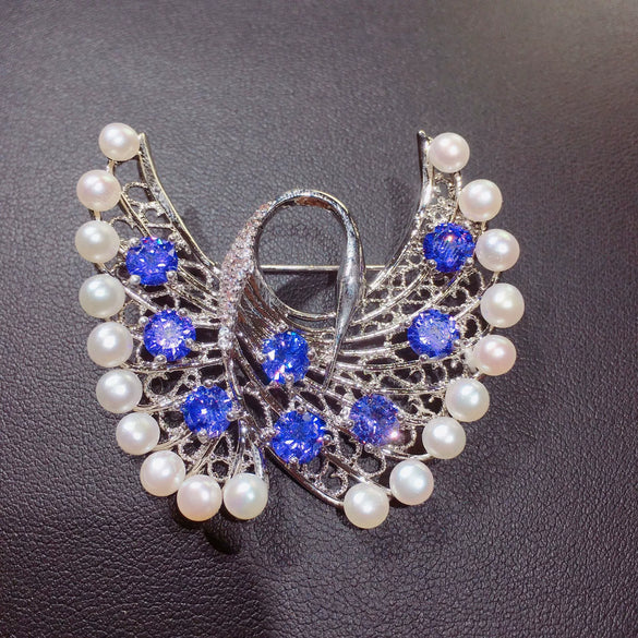 Wholesale Copper Natural Freshwater Pearl Swan Brooch Highgrade Craft