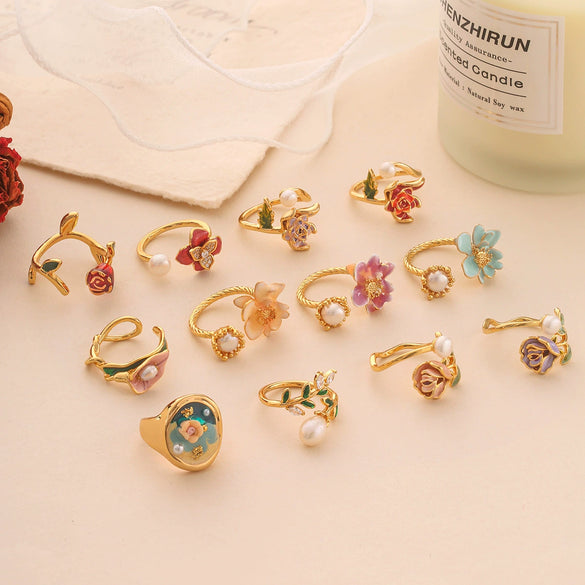 Wholesale Copper Natural Pearl Flower Open Ring For Women With Electroplating Design