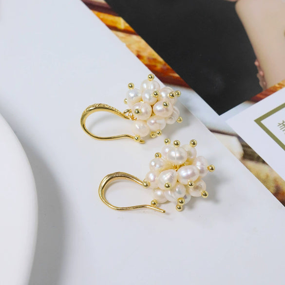 Wholesale Copper Natural Pearl Geometric Style Electroplating Earrings For Women