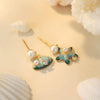 Wholesale Copper Natural Pearl Starfish Shell Asymmetric Geometric Earrings With Electroplating For Women