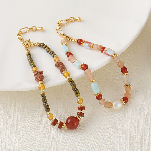 Wholesale Copper Natural Stone Beaded Geometric Handmade Women's Bracelet Jewelry