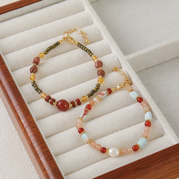 Wholesale Copper Natural Stone Beaded Geometric Handmade Women's Bracelet Jewelry