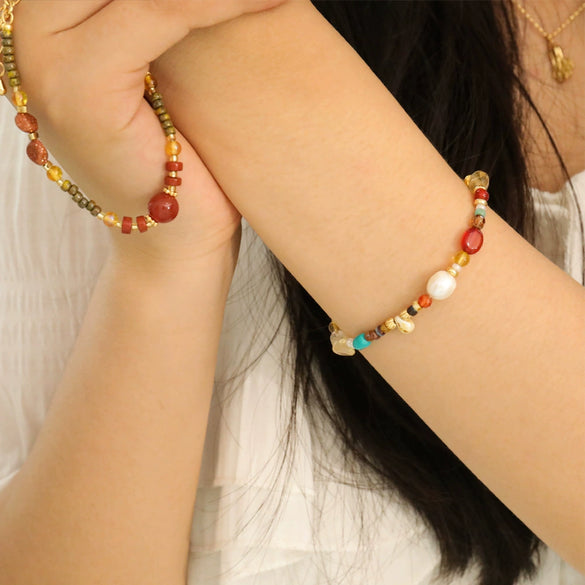 Wholesale Copper Natural Stone Beaded Geometric Handmade Women's Bracelet Jewelry